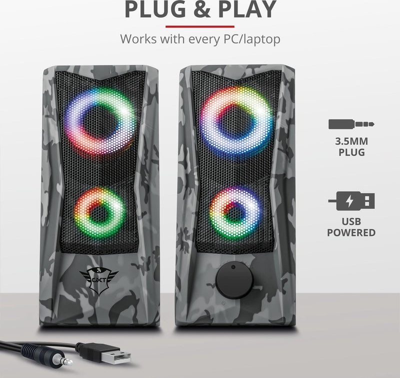 Trust Gaming GXT 606 Javv RGB beleuchtete 2.0 Pc Speaker - Grau Camo