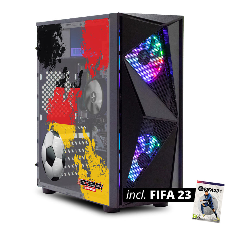 ScreenON - FIFA 23 Gaming PC Set + gratis FIFA 23 game geschenk – Deutschland edition - (GamePC.FF23-V1102124 + 24 Inch Monitore + Tastatur + Maus + Game controller)