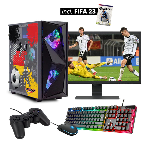 ScreenON - FIFA 23 Gaming PC Set + gratis FIFA 23 game geschenk – Deutschland edition - (GamePC.FF23-V1102024 + 24 Inch Monitore + Tastatur + Maus + Game controller)